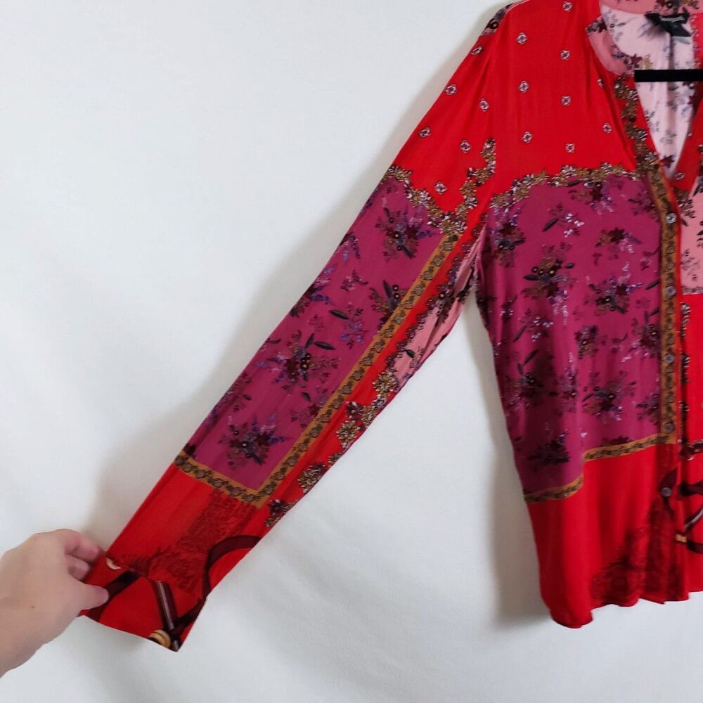 Desigual Bohemian Eclectic Mixed Print Patchwork Top Womens L Artsy Button Front - Picture 5 of 8